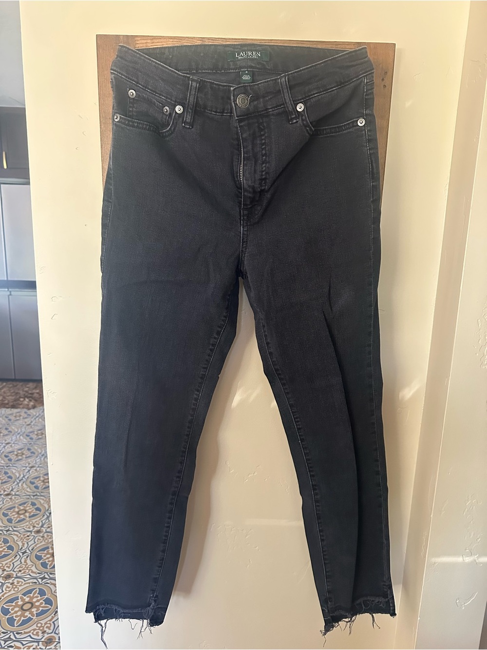 Ralph Lauren Black Women’s Skinny Jeans with Frayed Hem